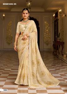 High Quality Georgette with Printed & Meena Border <b>Saree</b>-Embroidered Blouse Collection Supplier from Surat At Wholesale Rate - Product Image 4