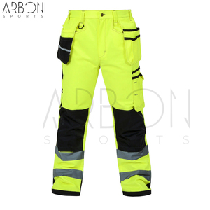 Waterproof Premium Quality Hi-Vis Neon Yellow Workwear Durable Construction Safety Pant with Reinforced Knees and Holster Pocket - Product Image 4