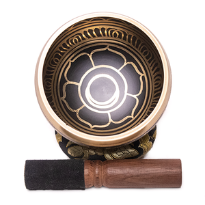 9.5cm Traditional Brass Tibetan Singing Bowl Set with Carved Lotus Motif & Leather Striker <b>Wooden</b> <b>Mallet</b> for Meditation Sound - Product Image 6