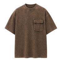 T-shirt en coton délavé à l'acide pour homme, coupe oversize, col rond, manches courtes, décontracté, tie-dye, anti-plis, tricoté, avec poche avant, 220g
