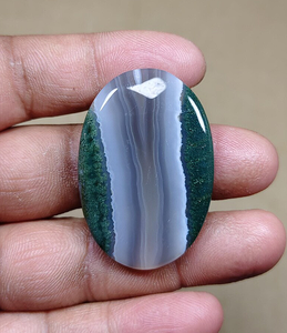 Ágata musgosa ovalada pulida de alta calidad, verde, gris, blanca, para la fabricación de joyas. - Product Image 4