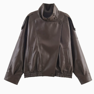 Chaqueta de Cuero al por Mayor para Mujer, Estilo Motociclista, Chaqueta Vintage Lavada a la Moda - Product Image 3