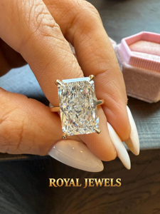 Radiant Cut Moissanite Diamond Engagement <b>Ring</b> 925 <b>Silver</b> Gold <b>Solitaire</b> plated Gemstone <b>Ring</b> for Women - Product Image 1