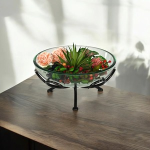 Bol en verre moderne avec support en métal, centre de table décoratif pour la décoration de fêtes à domicile, décoration artisanale pour la maison - Product Image 3