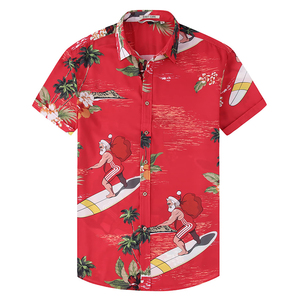 Chemise décontractée tricotée pour homme, motif cachemire rouge, imprimé Père Noël sur surf, manches courtes, col rabattu, respirante, pour l'été, 100% ODM - Product Image 1