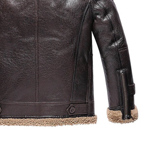 Veste en cuir et fourrure Sherpa pour homme, style unique, manteau d'hiver de luxe, doublure douce écologique de haute qualité, couleur personnalisable sur le devant - Product Image 6