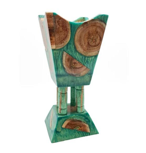 Quemador de Incienso Artesanal de Cerámica con Incrustaciones de Madera de Bambú, Diseño Geométrico Verde, para Uso Aromático en Todas las Estaciones - Product Image 1