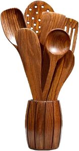 Forest Harvest Wooden Kitchen Utensil Set With <b>Storage</b> Holder Hand Polished Durable Minimalist Design For <b>Camping</b> Use Server - Product Image 2