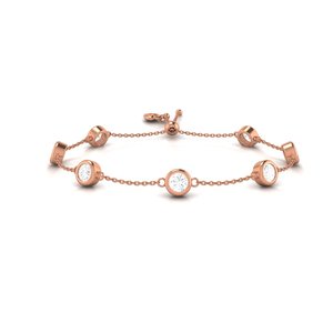 Bracelet en or rose serti de diamants, chaîne fine à maillons pour femmes - Product Image 4