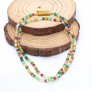 Collier en argent sterling 925 massif plaqué or avec pierres précieuses naturelles multicolores facettées, bijoux fins, Memoria Jewels - Product Image 4