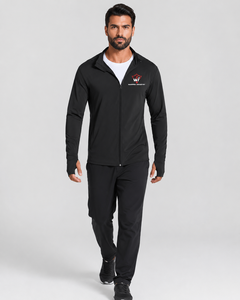 Chaqueta Deportiva Negra con Cierre para Hombre, Corte Regular, Color Sólido, Transpirable, de Poliéster Tejido, Estilo Casual Otoñal, con Logotipo Frontal - Product Image 1