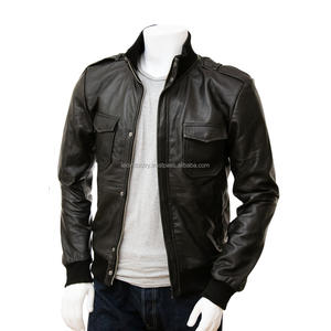 Chaqueta de cuero negra personalizada para hombre, moda informal de invierno, venta al por mayor - Product Image 4