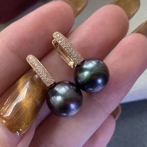 Boucles d'oreilles en argent sterling 925 avec incrustation de perle naturelle, haut de gamme, rondes de 11-12 mm, sans défaut, sensation d'argent épais - Product Image 1