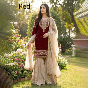 Conjunto de 3 piezas de Ropa Étnica de diseñador paquistaní Sharara Gharara Kurti bordado de lentejuelas indias, conjunto de Georgette, vestido étnico listo para usar - Product Image 1