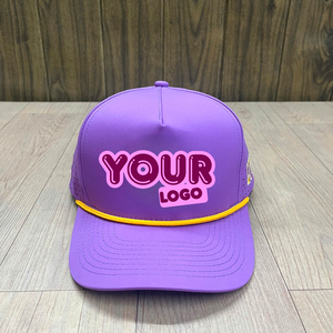 Fabricant de chapeaux Casquette à 5 panneaux Casquette de baseball imperméable Casquette de golf avec logo en caoutchouc personnalisé pour hommes avec trou découpé au laser avec corde - Product Image 1