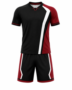 Ensemble de maillots de football unisexe noir, rouge et blanc, manches courtes, col en V, respirant, anti-transpiration, uniforme sportif d'été en polyester - Product Image 1