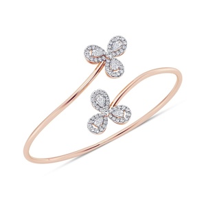 Rose Gold Plated Diamond Flower <b>Bangle</b> <b>Bracelet</b> Women's Romantic Everyday Wear Claw Setting Round Brilliant Cut - Product Image 3