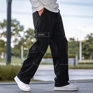 Pantalon cargo noir surdimensionné KhumBro pour homme, coupe large, style streetwear, pantalon utilitaire, coupe ample, sur mesure OEM, pantalon homme - Product Image 1