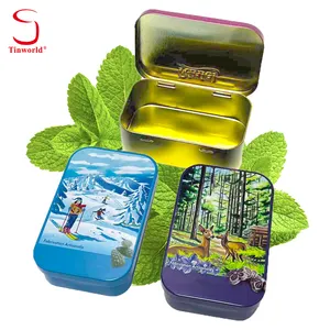 Custom Tinplate Storage Packaging Rectangle Metal Box Clicker Tin Small Mints Container For Mint Candy