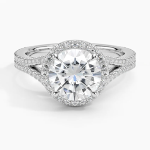 Anillo de compromiso con halo de oro macizo de 14K y diamante redondo de 2 quilates cultivado en laboratorio con diseño de tallo dividido para ella - Product Image 1