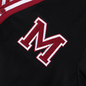Collection grecque IND – Cardigan universitaire en acrylique épais tricoté pour femme, noir, avec bordure rouge et blanche, lettre M brodée, col en V, long - Product Image 6