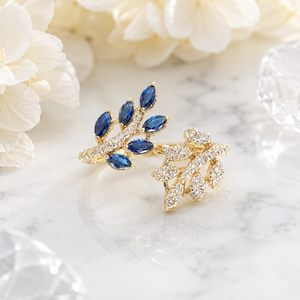 Designer 14K <b>Gold</b> Women <b>Ring</b> with Brilliant Blue Leaf Motif Premium Bridal Fashion Jewelry Supplier - Product Image 2