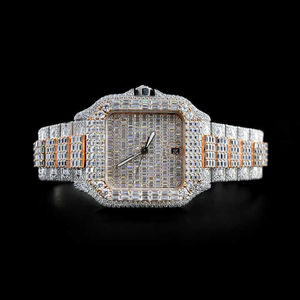 Mens Luxury Stainless Steel <b>Watch</b> with Moissanite VVS Clarity Baguette Diamond Fully Iced Out for Daily Use Upscale Parties - Product Image 1