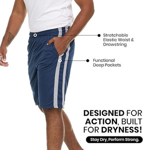 Shorts de sport et de basketball pour hommes Momentum Series, lot de 5, à rayures latérales, 100 % coton, respirants et à séchage rapide - Product Image 3