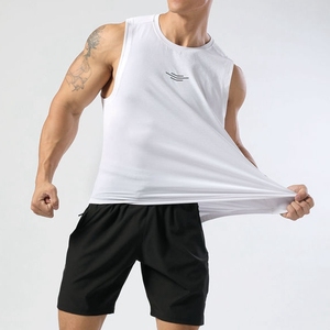 Camiseta sin mangas negra para hombre, cuello redondo, color sólido, transpirable, tejida, para entrenamiento, gimnasio, ropa informal de fitness - Product Image 6