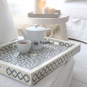 Bandeja de Servicio Moderna con Incrustaciones de Hueso, Móvil, de Primera Calidad, Decorativa y de Lujo para Mesa de Centro, por Tradebyd - Product Image 1