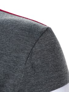 Polo à manches courtes en tricot rayé rouge et gris pour homme, style décontracté, design color block, faible MOQ, polos pour homme - Product Image 6