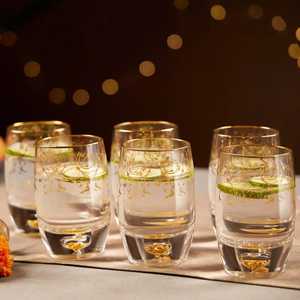 Juego de 6 Vasos de Chupito de Lujo con Lámina de Oro de 24K - Vasos Transparentes Redondos sin Tallo con Base Gruesa para Vino, Regalos Empresariales y Fiestas - Product Image 1