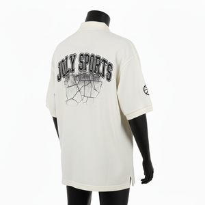 Polo homme en coton interlock premium 220 GSM, couleur crème, doux, respirant, imprimé graphique, logo personnalisé, coupe décontractée, évacuation de l'humidité - Product Image 5