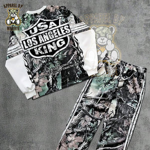Ensemble de survêtement en coton mélangé de qualité supérieure pour hommes, tissu camouflage épais, fabrication OEM, marque privée, sweat-shirt et pantalon de survêtement - Product Image 2