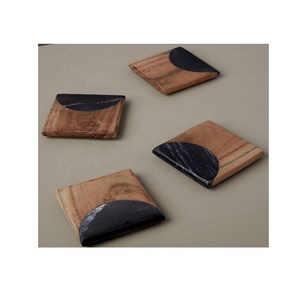 Ensemble de 4 sous-verres carrés en marbre et bois pour café boisson thé Dinig Table décoration moderne sous-verre pour la décoration de la maison - Product Image 5