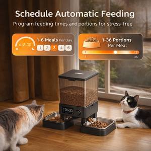 Meilleures ventes : Distributeur automatique de nourriture pour chat portable en plastique de 5 L, alimenté par batterie, double bol, réservoir de nourriture visible, contrôle des portions programmé - Product Image 3