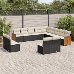 Grand ensemble de canapés de jardin modulaires en rotin PE noir, élégant et durable, mobilier d'extérieur - Product Image 1