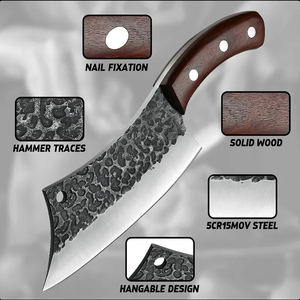 Couteau à découper en acier Damas forgé à la main UM STEEL, poli à haute brillance, manche en bois, étui en cuir, outil de découpe de cuisine haut de gamme pour la viande - Product Image 5