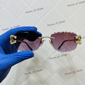 Gafas de sol de lujo sin montura plateadas con incrustaciones de moissanita, estilo HipHop, para hombre y mujer - Product Image 4