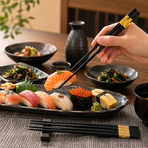 Palillos cuadrados de estilo japonés, nuevos, de plástico PBT negro, 5 pares - Product Image 2
