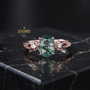 Oval <b>Moss</b> <b>Agate</b> <b>Ring</b> 14K Gold Nature Inspired Engagement <b>Ring</b> Green <b>Moss</b> <b>Agate</b> Floral Fine Jewelry <b>Ring</b> - Product Image 1