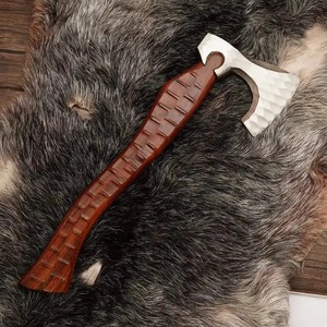 Custom Handmade <b>Axe</b> Head in Carbon Steel with Wood <b>Handle</b> Leather Sheath Industrial & DIY Grade 5in Blade 20in Overall Length - Product Image 3