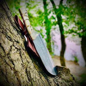 มีดทำมือจากเหล็กดามัสกัส ด้ามเขาสัตว์เซอร์เบีย จับถนัดมือ พร้อมปลอกหนังฟรี มีดครัว - Product Image 5