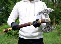 Hache Viking de qualité industrielle en acier inoxydable, hache à double lame, tête d'hache avec manche en bois, hache barbue pour le camping et la chasse