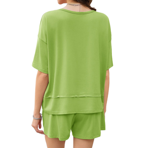 Oversize Short <b>Set</b> For Women Custom Made Best Quality Above Knee Casual Short Sleeve 100% Cotton Oversized 2 Piece Women's <b>Sets</b> - Product Image 2