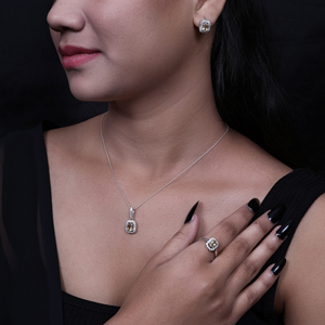 <b>Silver</b> Citrine Jewelry <b>Set</b> <b>Earrings</b> <b>Necklace</b> & Ring for Women Custom Design Fashionable Wedding Engagement Anniversary Jewelry - Product Image 6