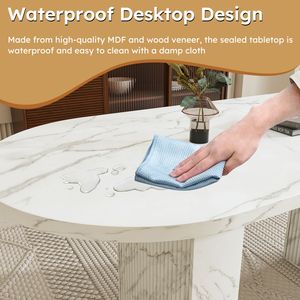 62.9 pollici moderna fattoria tavolo da pranzo ovale in marmo bianco finitura 6 posti tavolo da cucina in legno striscia di Base impermeabile graffio - Product Image 3