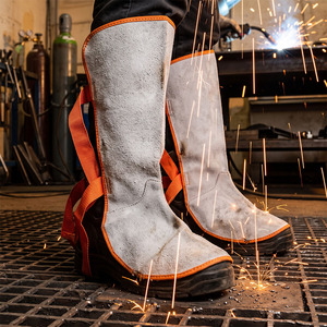 <b>Fire</b> Proof Heat Resistant Cowhide Split Leather Welding Gaiters Leg <b>Guard</b> Shoes Covers 500-1000C Protection Level D for Safety - Product Image 5