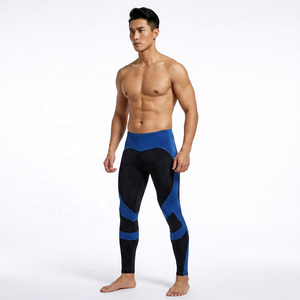 Leggings de compression longs pour hommes personnalisés, bleu noir, logo par transfert thermique, taille élastique, spandex, nylon - Product Image 5