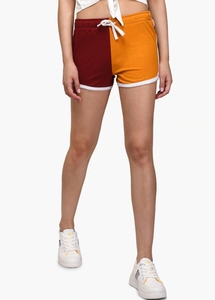 Women's Color Blocked Knitted Shorts With Drawstring <b>Elastic</b> Waist Casual Breathable Regular Fit Mid Rise - Product Image 3